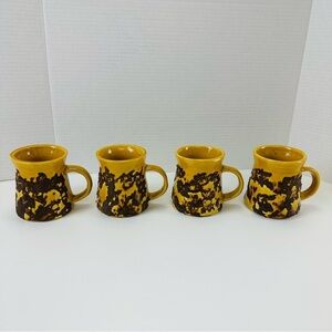 Vintage 70s MCM Laurentian Pottery Mugs Artisan Lava Glaze Canada Set of 4